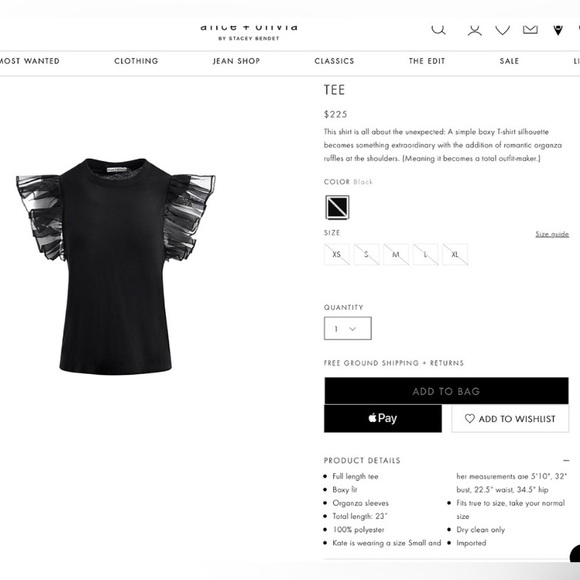 ALICE + OLIVIA GARNER BOXY ORGANZA SLEEVE TEE - Picture 3 of 12